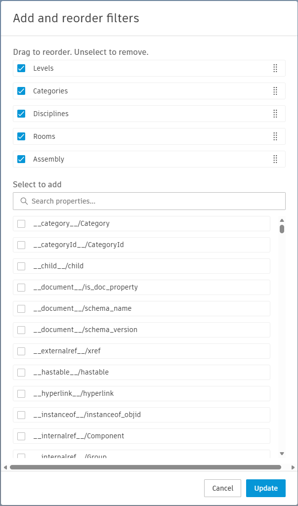 Autodesk Forma の基本フィルタのリストに奇妙なプロパティが表示される