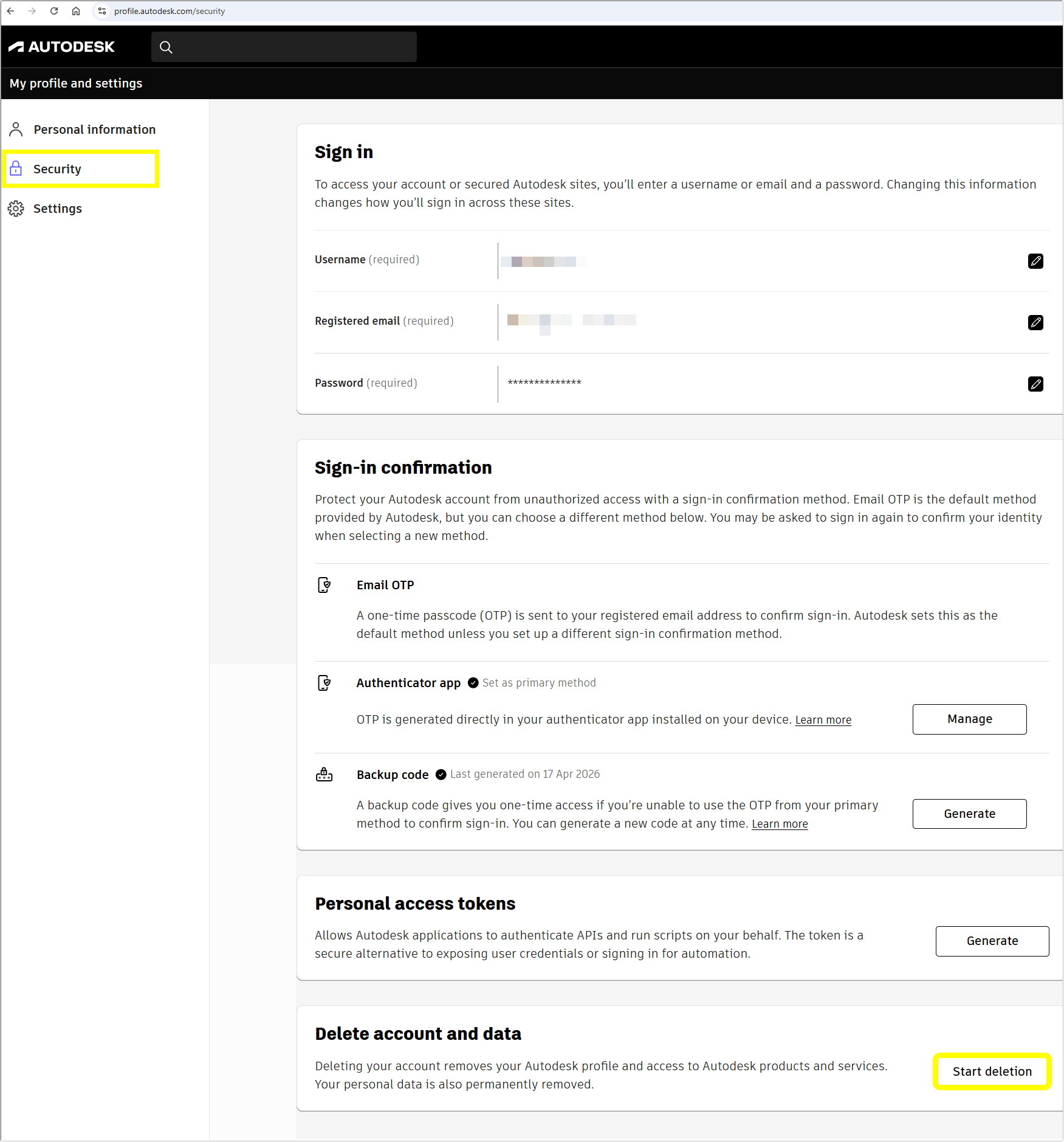 How to delete my Autodesk account