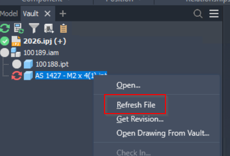 What does the red icon in the Autodesk Inventor or Vault browsers mean?