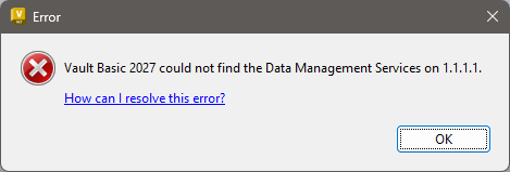 Vault: "...could not find the Data Management Services on" Error When ...
