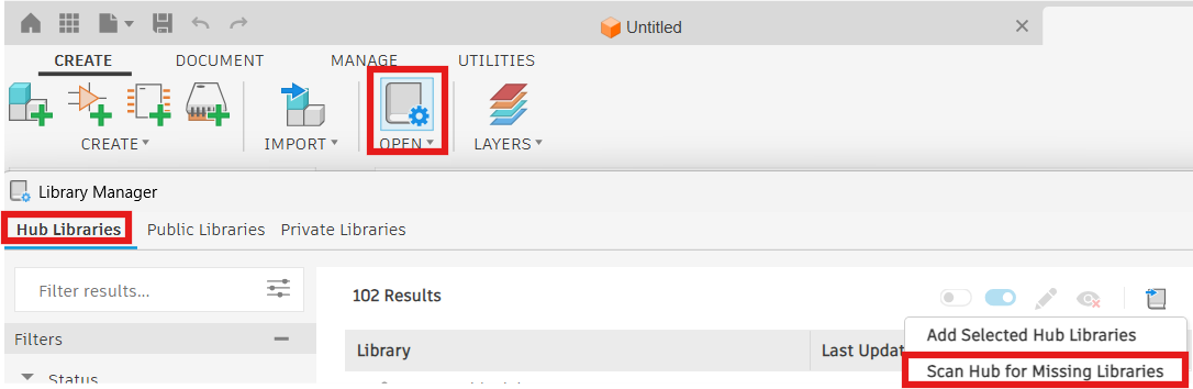 Electronics libraries in Team Hub are not visible under the Library ...