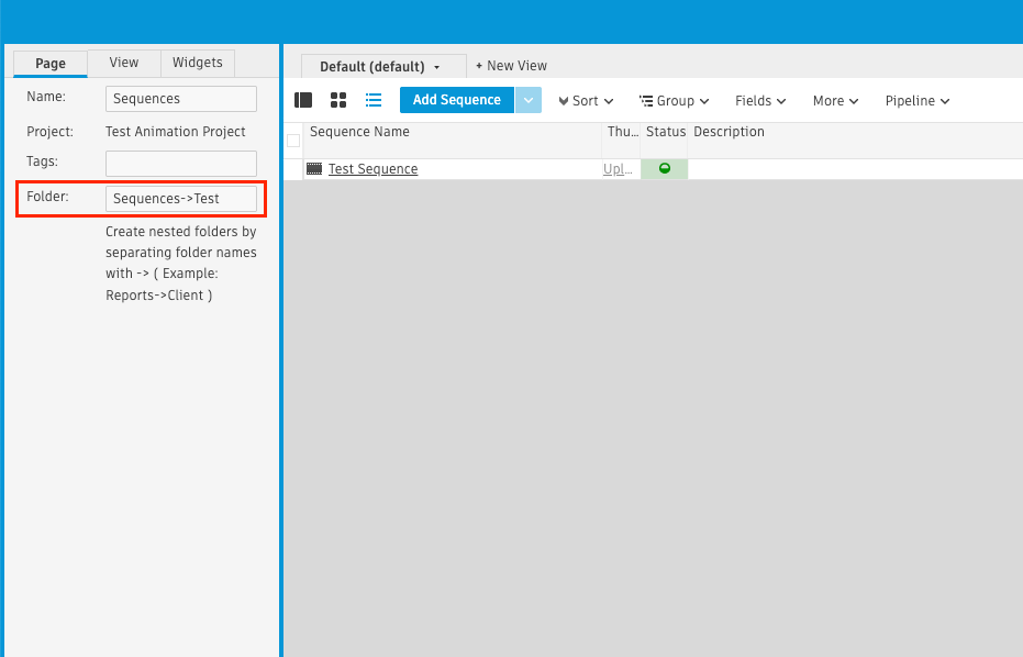 Flow Production Tracking の[ページを管理]メニューから既定の