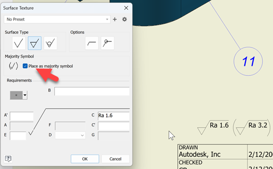 Majority surface texture symbol to collect all symbols in Inventor