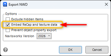How to embed point cloud data in a Navisworks NWD file