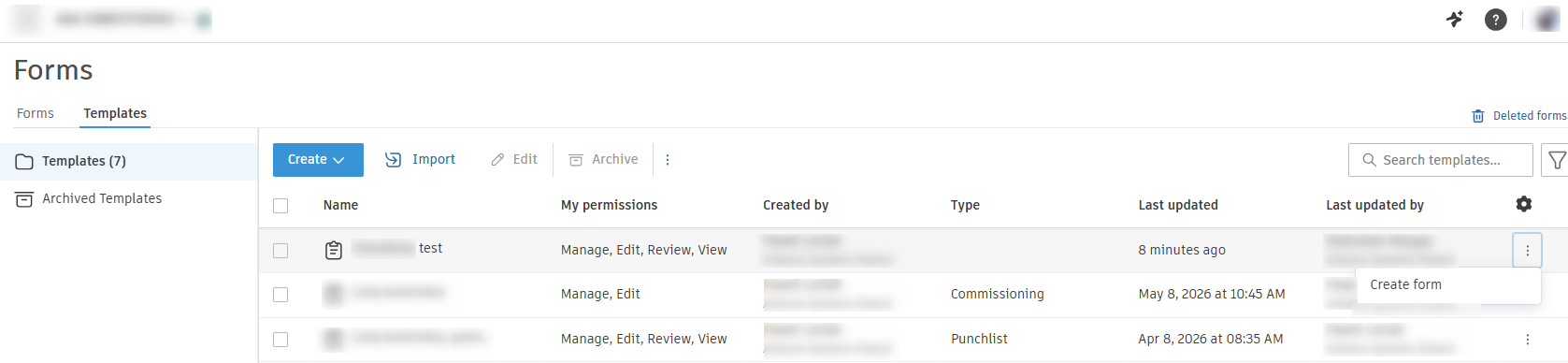 Project members cannot copy Forms templates in Autodesk Forma Build