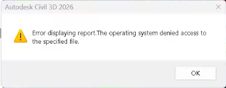 レポートの表示中にエラーが発生しました。指定したファイルへの