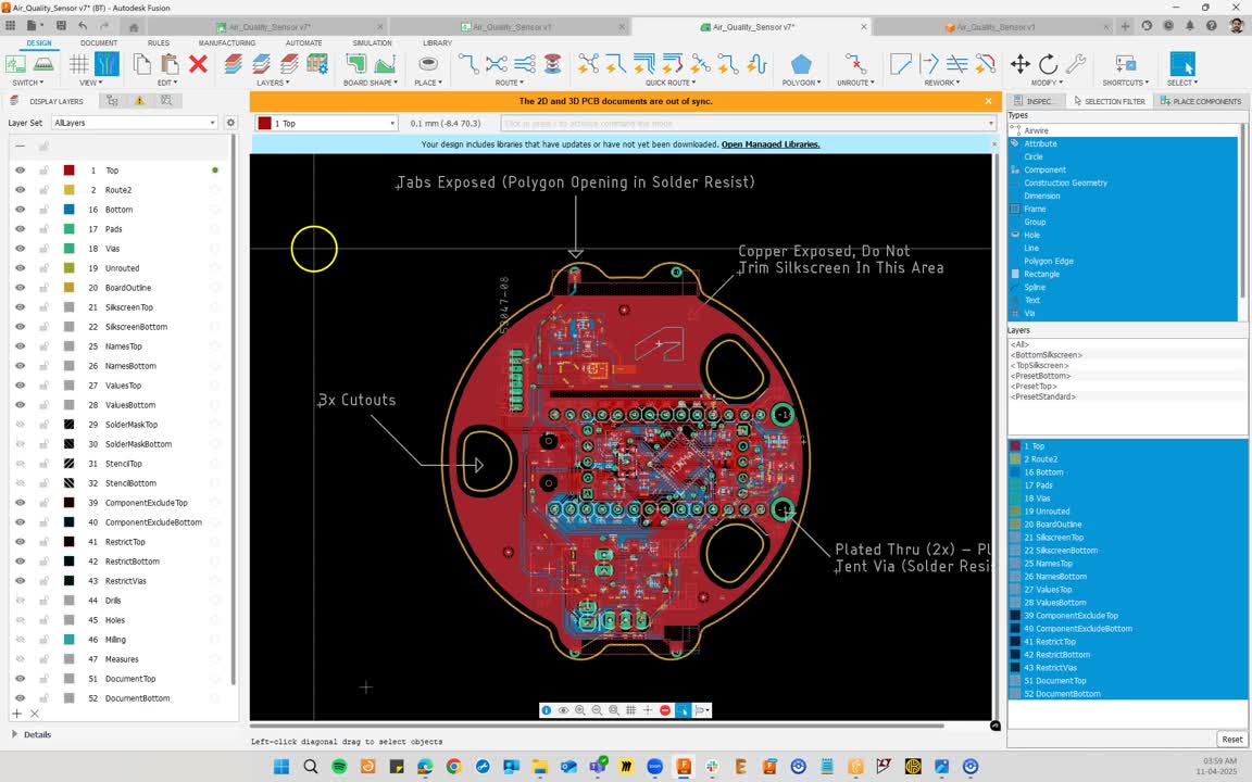 How to change the thickness of the PCB board in Fusion