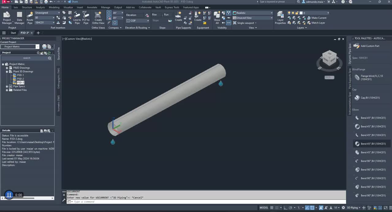 How to connect a branch pipe without a tee in AutoCAD Plant 3D